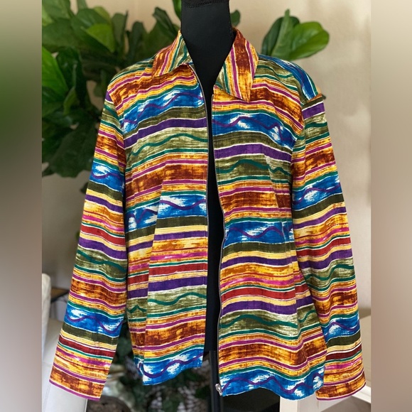 Coldwater Creek Multicolor Striped Cotton Jacket Boho Abstract Size 2X NWOT - Picture 13 of 15